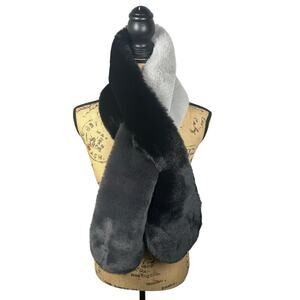 Anthropologie Faux Fur Black & Gray Color Block Ascot Scarf Women's OS